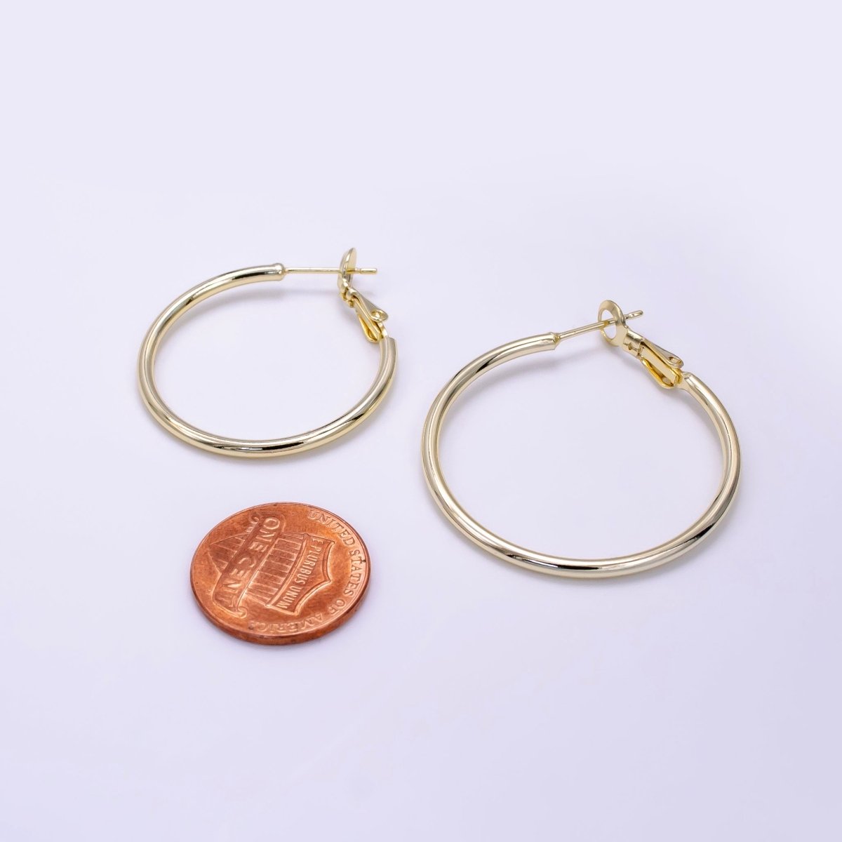 14K Gold Filled 30mm, 35mm Minimalist Hinge Hoop Earrings | V076 V077 - DLUXCA