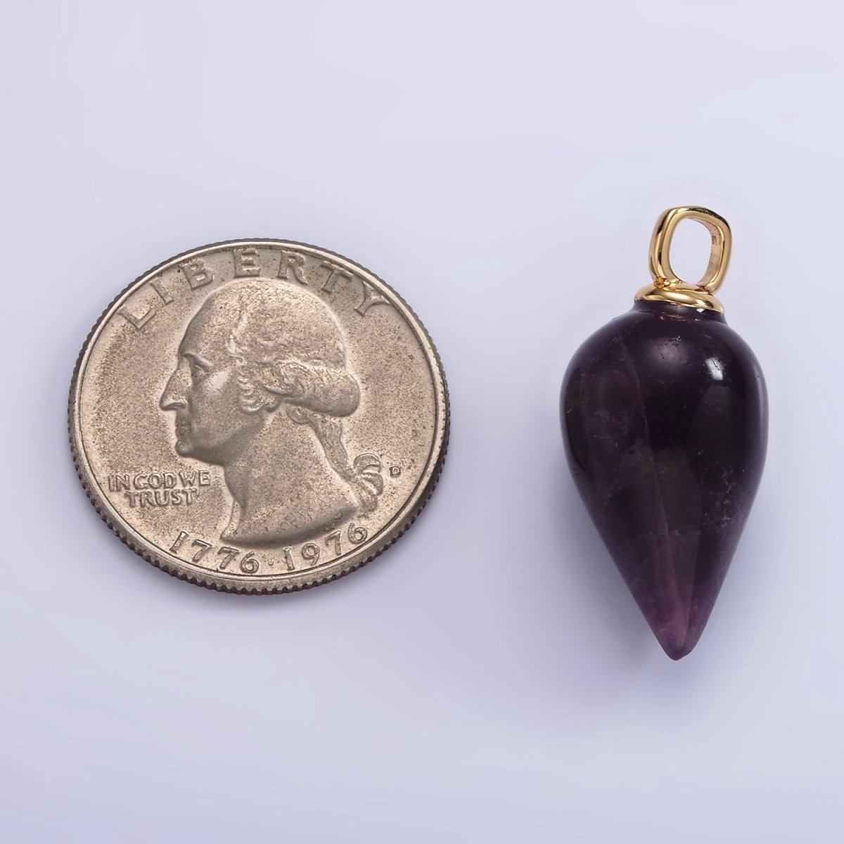 14K Gold Filled 30mm Amethyst Gemstone Teardrop Minimalist Pendant | AC807 - DLUXCA