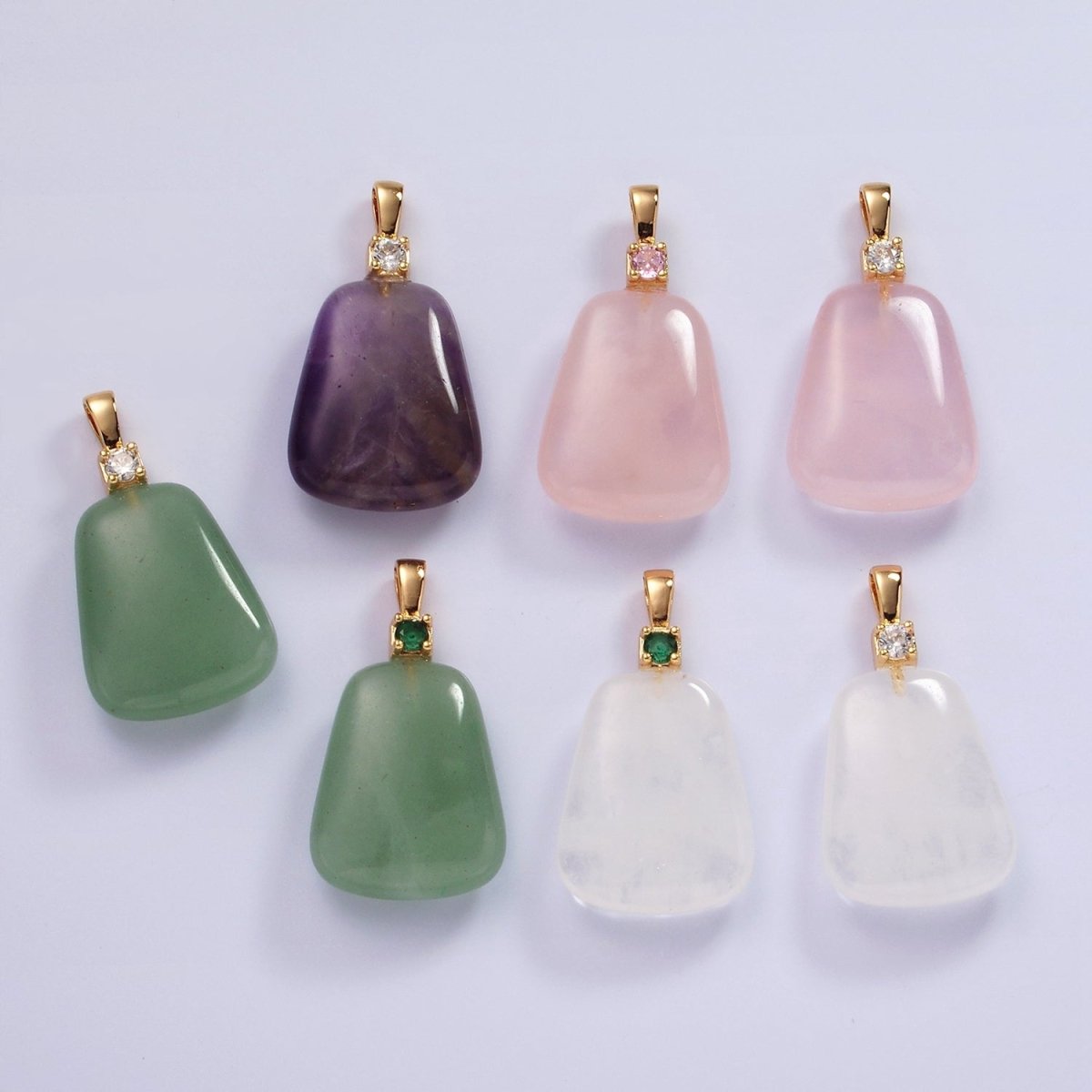 14K Gold Filled 30mm Aventurine, Clear Quartz, Amethyst, Rose Quartz CZ Bail Pendant | N2019 - N2025 - DLUXCA