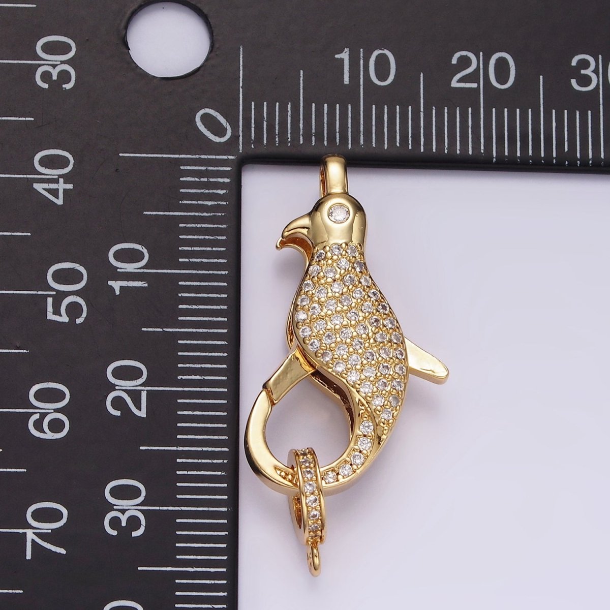 14K Gold Filled 30mm Bird Animal CZ Micro Paved Lobster Claw Clasps Closure Findings in Gold & Silver | Z603 Z604 - DLUXCA