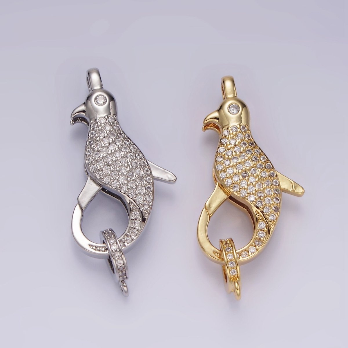 14K Gold Filled 30mm Bird Animal CZ Micro Paved Lobster Claw Clasps Closure Findings in Gold & Silver | Z603 Z604 - DLUXCA