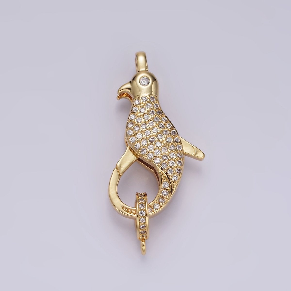 14K Gold Filled 30mm Bird Animal CZ Micro Paved Lobster Claw Clasps Closure Findings in Gold & Silver | Z603 Z604 - DLUXCA