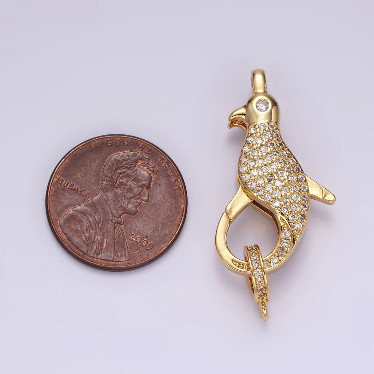 14K Gold Filled 30mm Bird Animal CZ Micro Paved Lobster Claw Clasps Closure Findings in Gold & Silver | Z603 Z604 - DLUXCA