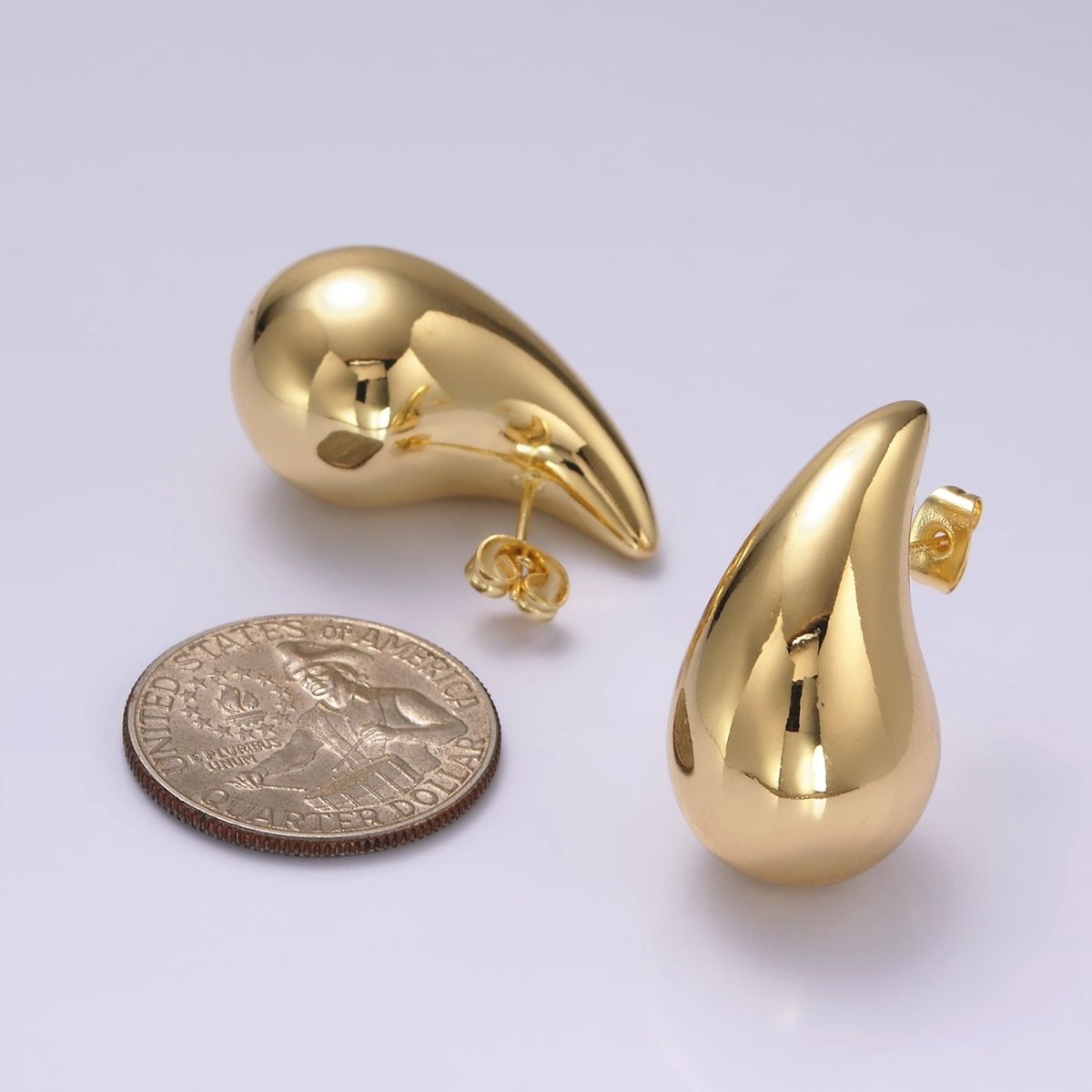 14K Gold Filled 30mm Chunky Modern Teardrop Stud Kylie Earrings in Gold & Silver | AE-194 AE-199 - DLUXCA