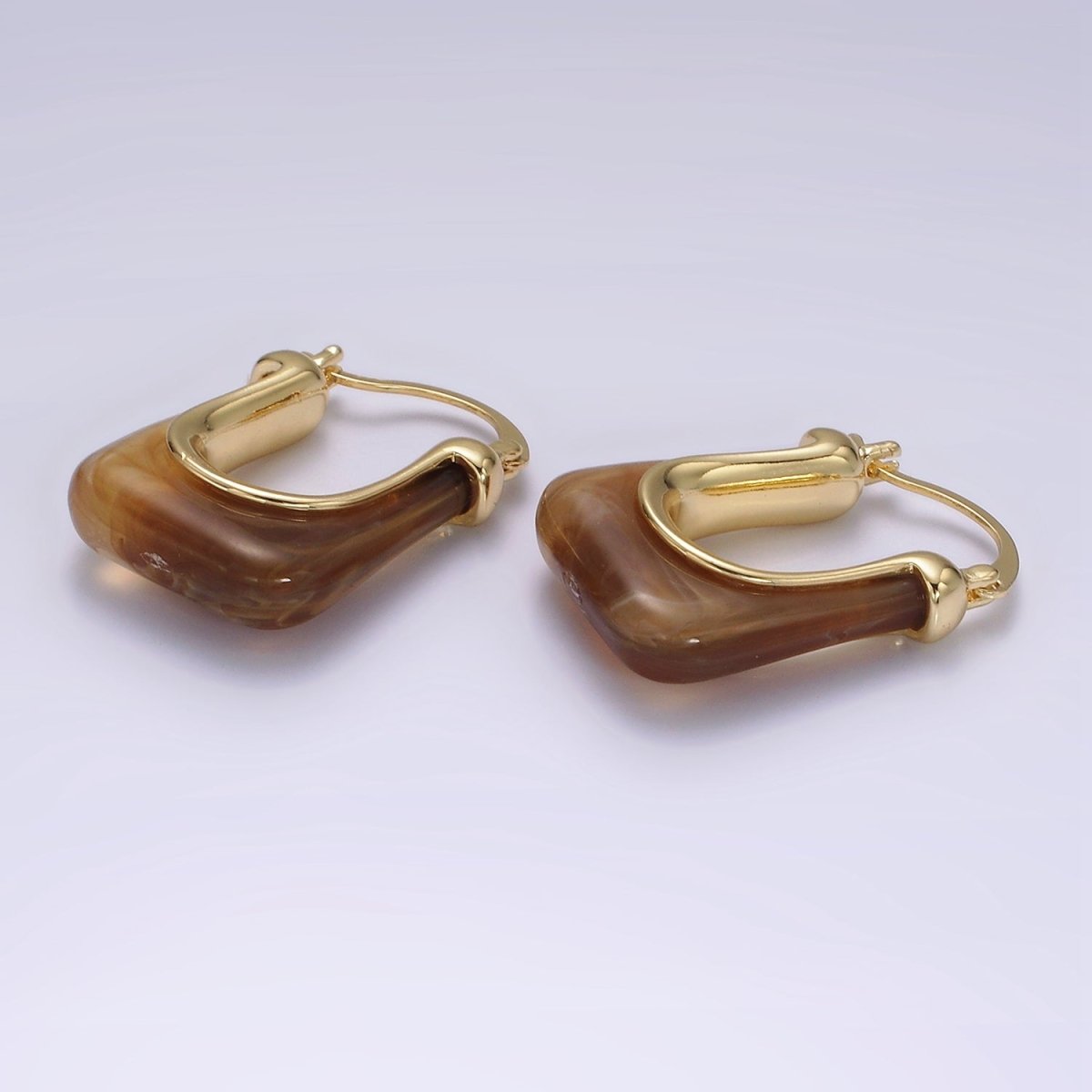 14K Gold Filled 30mm Clear, Grey, Cream, Mint, Brown, Green Resin U-Shaped Rectangular Latch Hoop Earrings | AE159 AE160 AE176 AE367 AE368 AE373 - DLUXCA