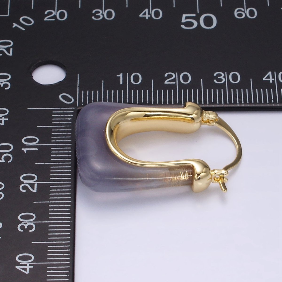 14K Gold Filled 30mm Clear, Grey, Cream, Mint, Brown, Green Resin U-Shaped Rectangular Latch Hoop Earrings | AE159 AE160 AE176 AE367 AE368 AE373 - DLUXCA