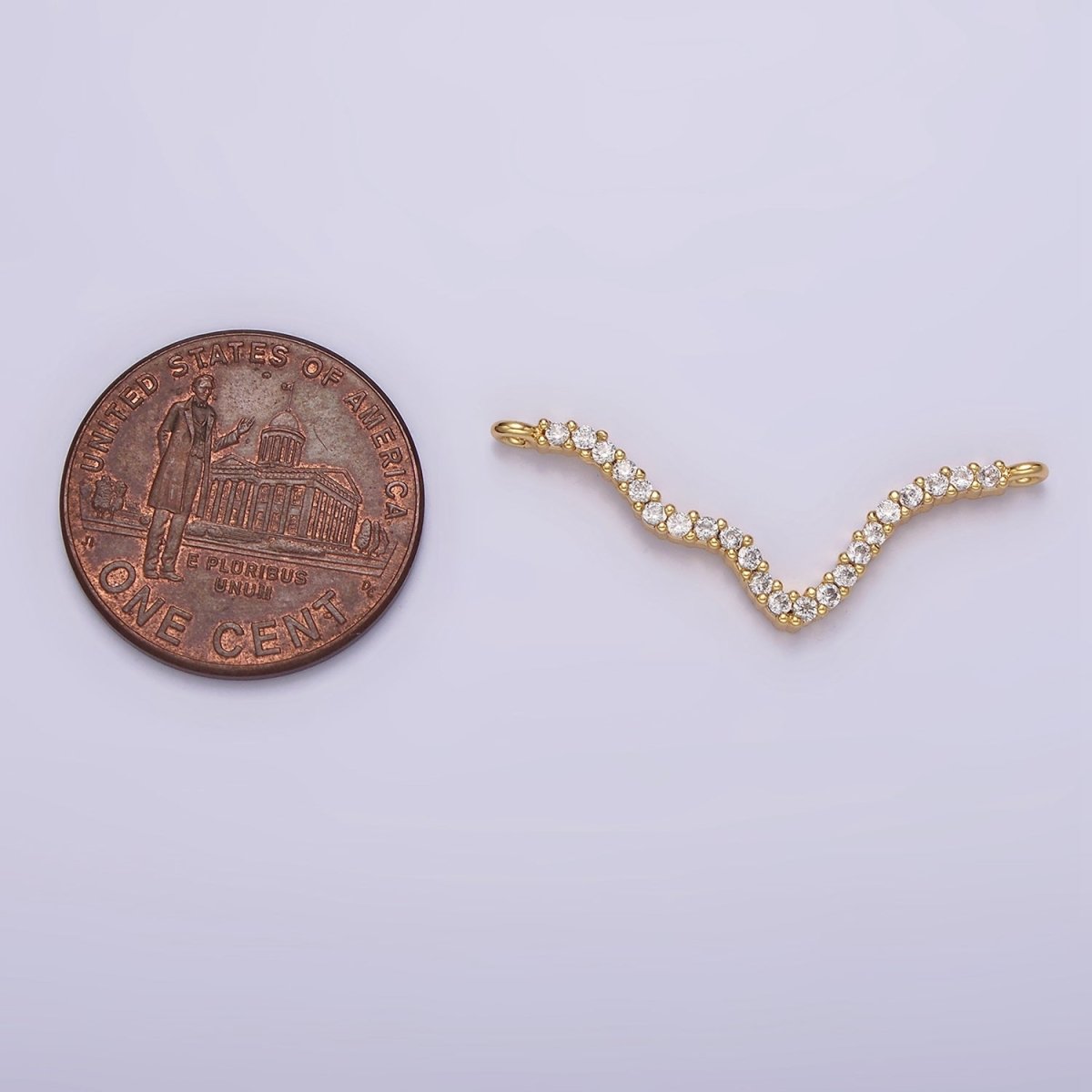 14K Gold Filled 30mm Clear Micro Paved CZ Abstract Lined Connector | G115 - DLUXCA