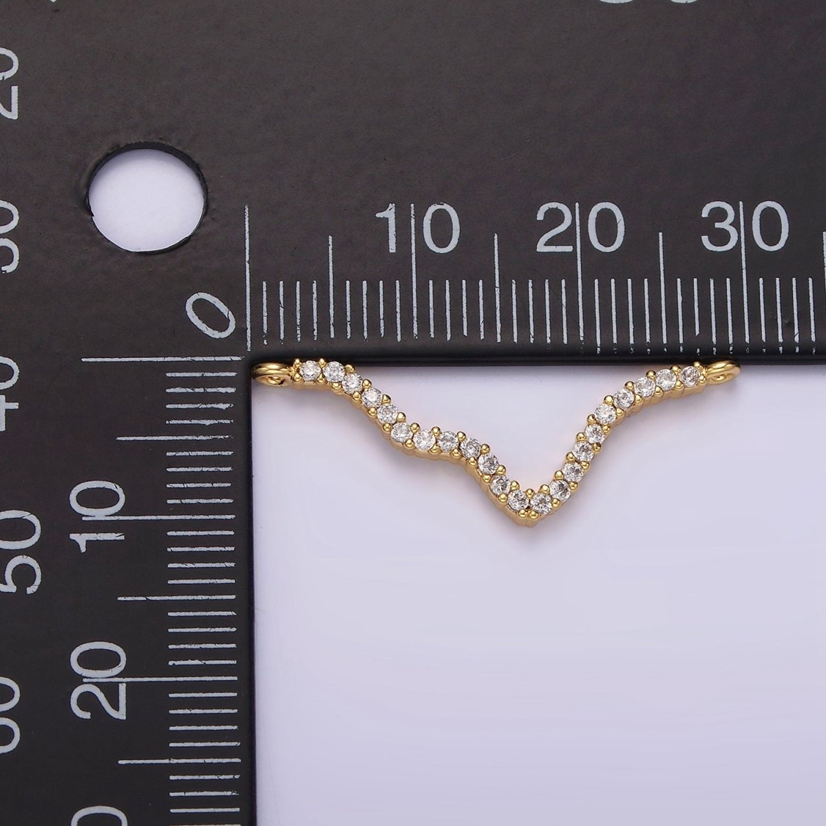14K Gold Filled 30mm Clear Micro Paved CZ Abstract Lined Connector | G115 - DLUXCA