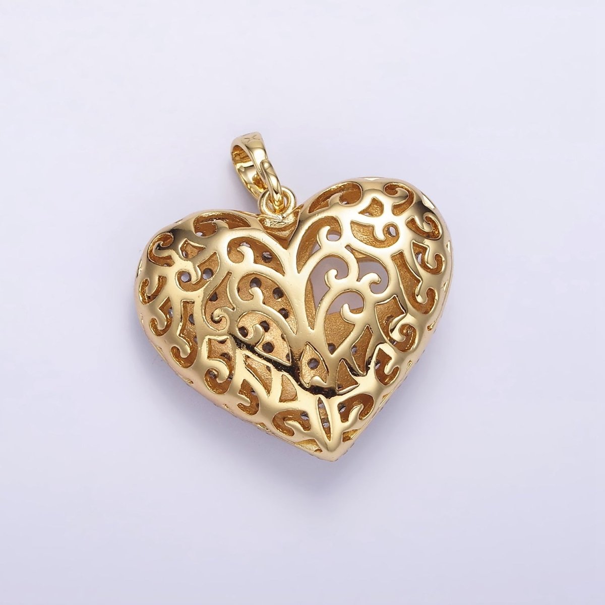 14K Gold Filled 30mm Clear Micro Paved CZ Double Sided Filigree Open Heart Pendant | AA720 - DLUXCA
