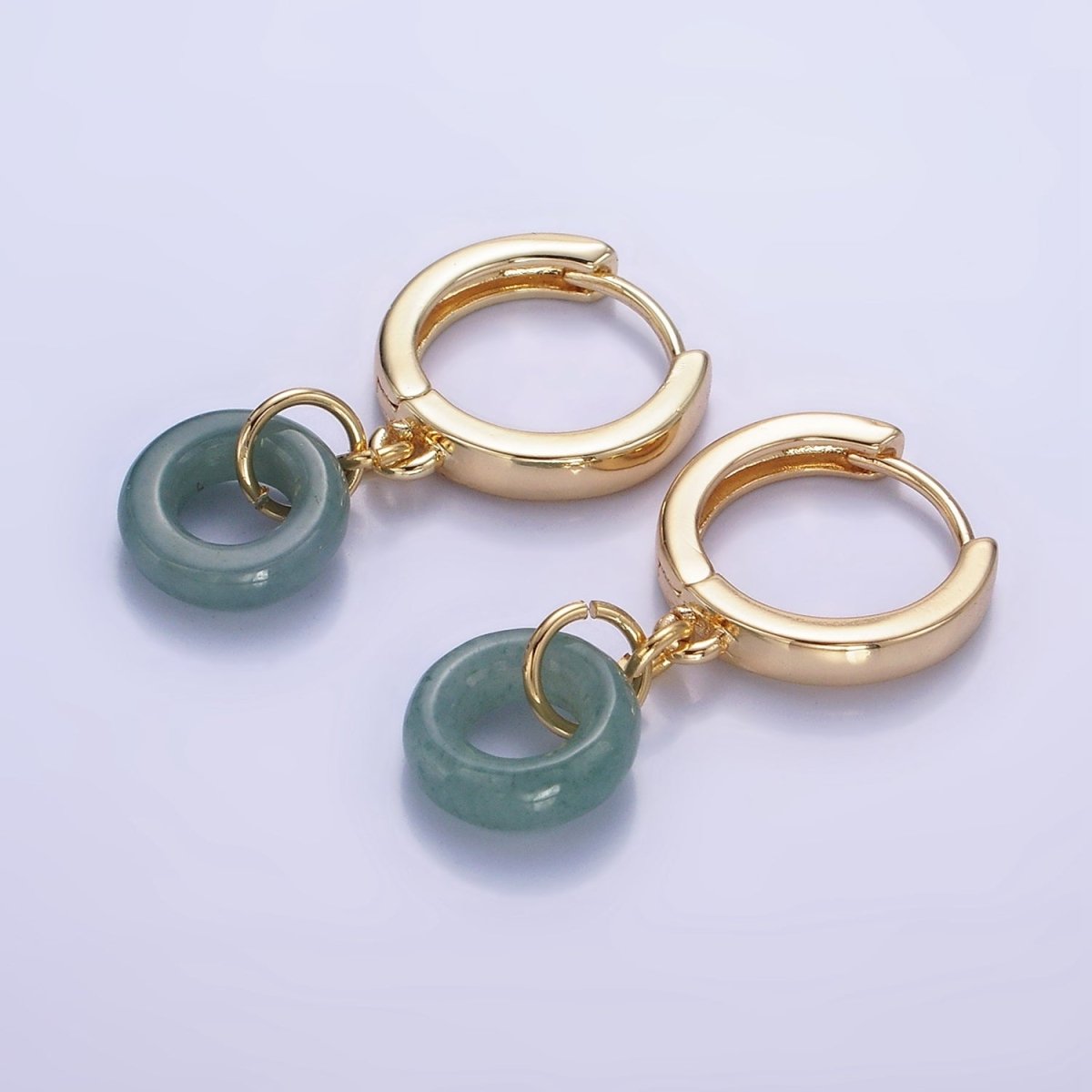 14K Gold Filled 30mm Green Jade Donut Huggie Drop Earrings | AE516 - DLUXCA