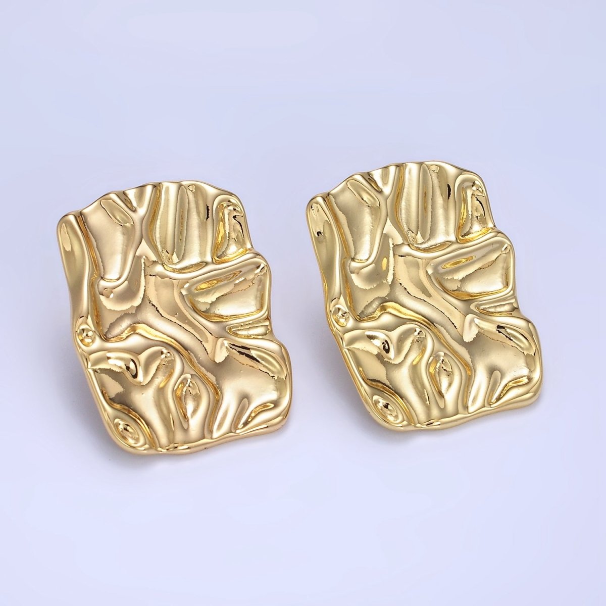 14K Gold Filled 30mm Hammered Foil Rectangular Bar Stud Earrings in Gold &Silver | P474 P475 - DLUXCA