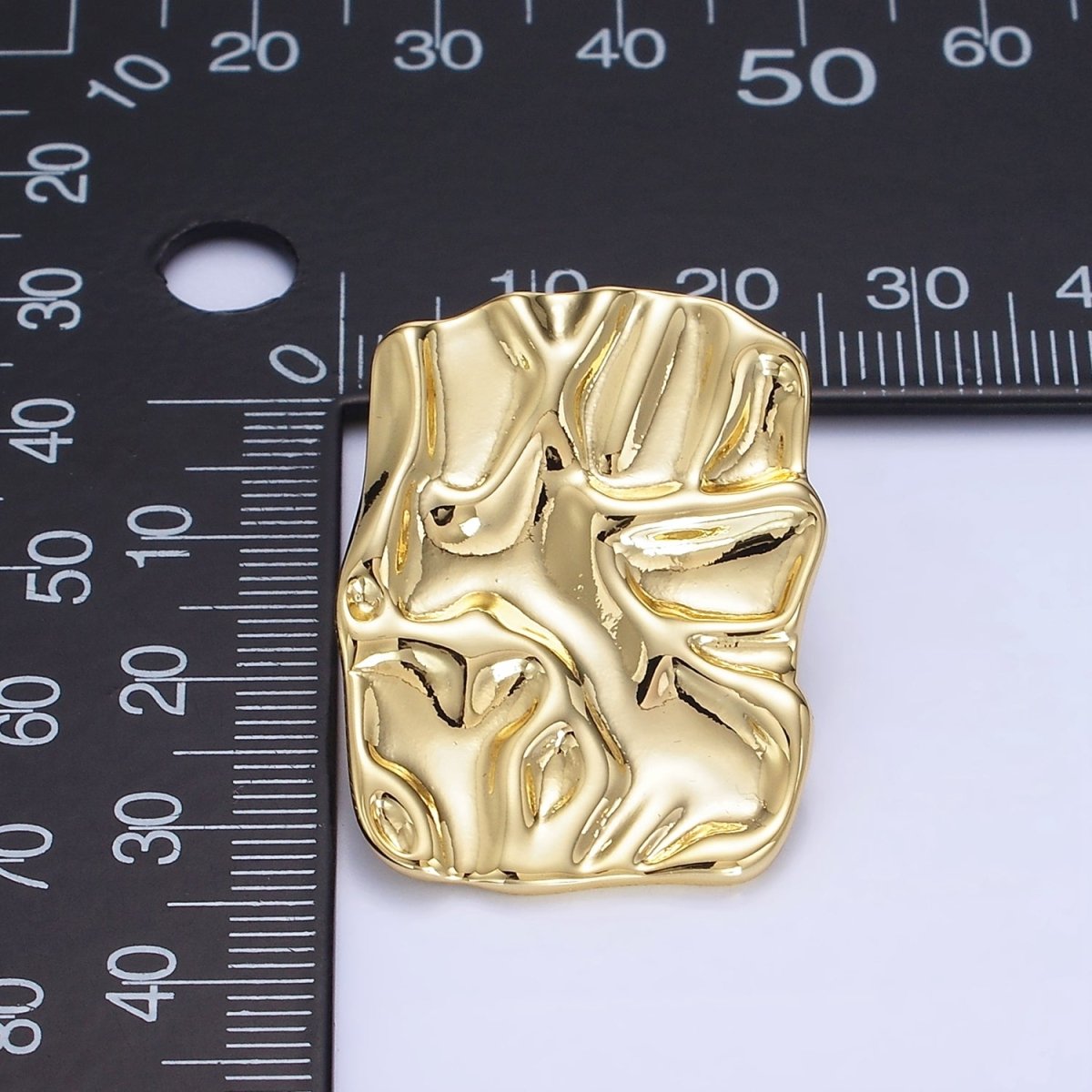 14K Gold Filled 30mm Hammered Foil Rectangular Bar Stud Earrings in Gold &Silver | P474 P475 - DLUXCA