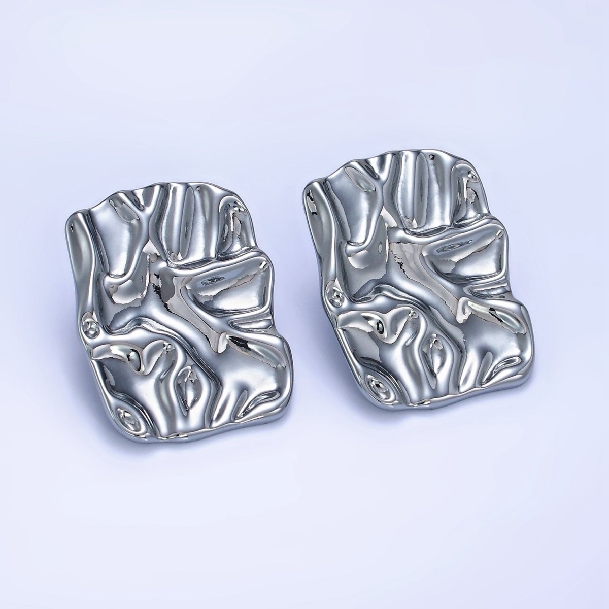 14K Gold Filled 30mm Hammered Foil Rectangular Bar Stud Earrings in Gold &Silver | P474 P475 - DLUXCA