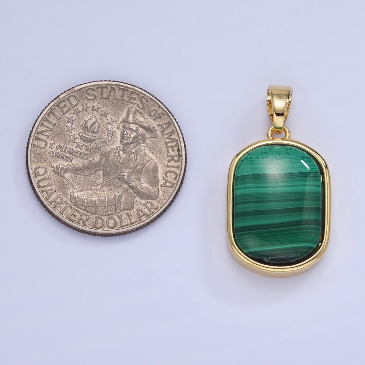 14K Gold Filled 30mm Malachite Gemstone Oblong Bezel Pendant | AA1237 - DLUXCA