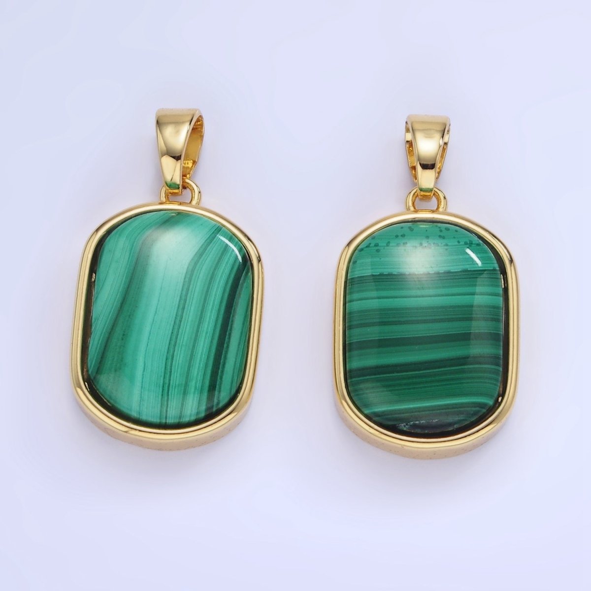 14K Gold Filled 30mm Malachite Gemstone Oblong Bezel Pendant | AA1237 - DLUXCA