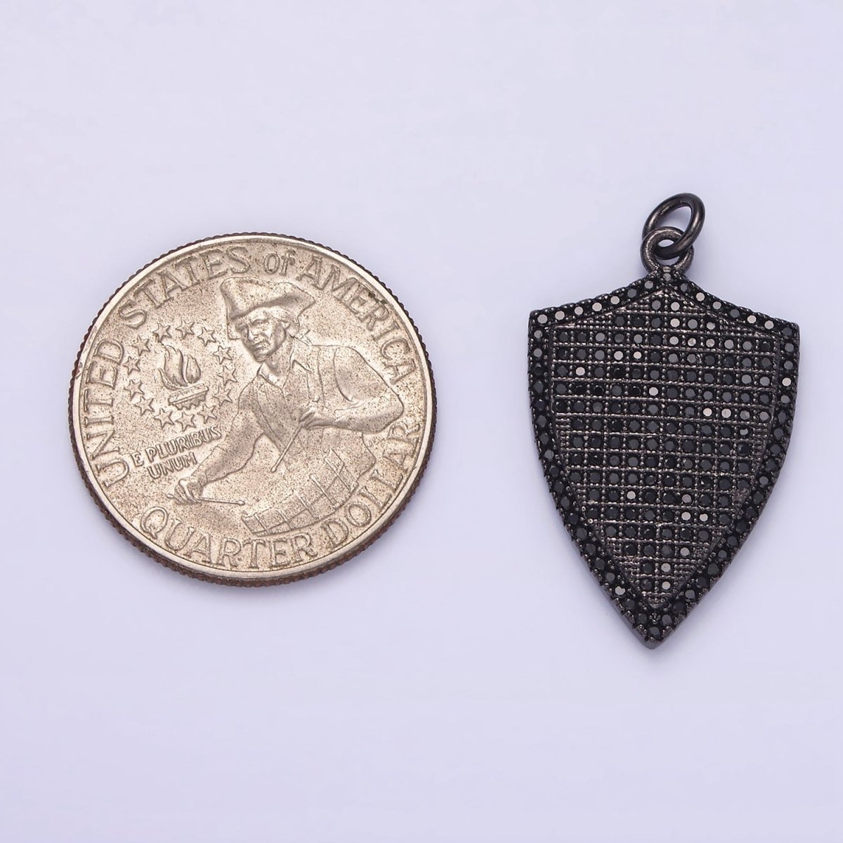 14K Gold Filled 30mm Micro Paved CZ Shield Charm in Silver, Gold, Black | N1132 - N1134 - DLUXCA