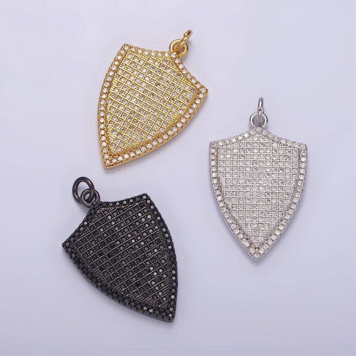 14K Gold Filled 30mm Micro Paved CZ Shield Charm in Silver, Gold, Black | N1132 - N1134 - DLUXCA