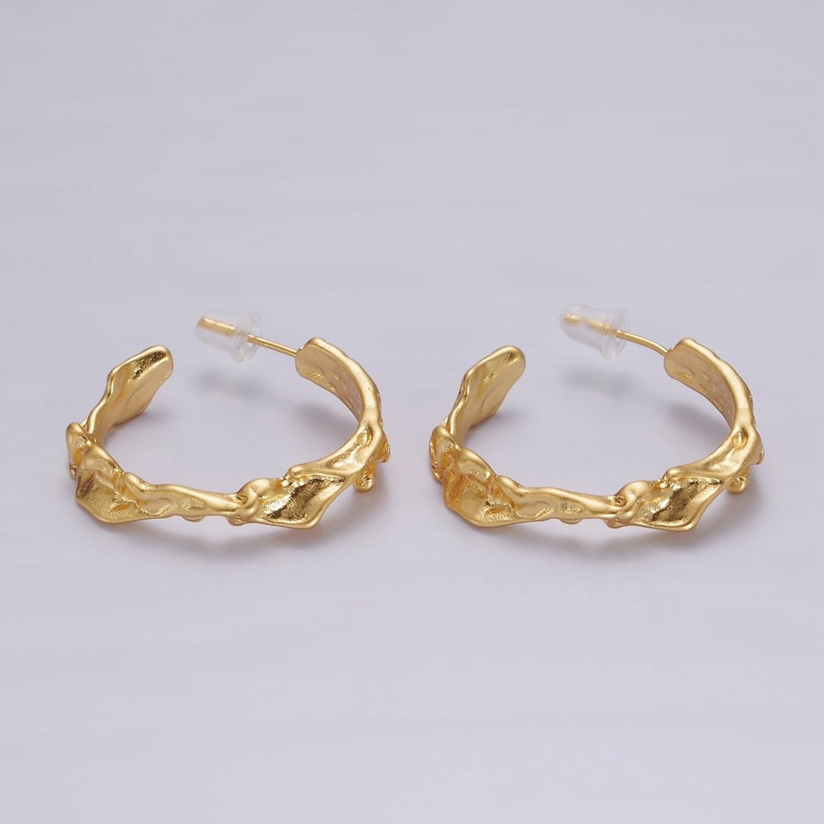 14K Gold Filled 30mm Molten Abstract C-Shaped Hoop Earrings | AE329 - DLUXCA
