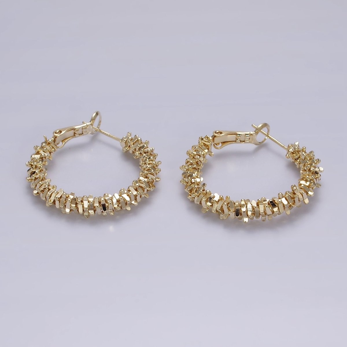 14K Gold Filled 30mm Multiple Geometric Bead Hinge Hoop Earrings in Gold & Silver | AE297 AE298 - DLUXCA