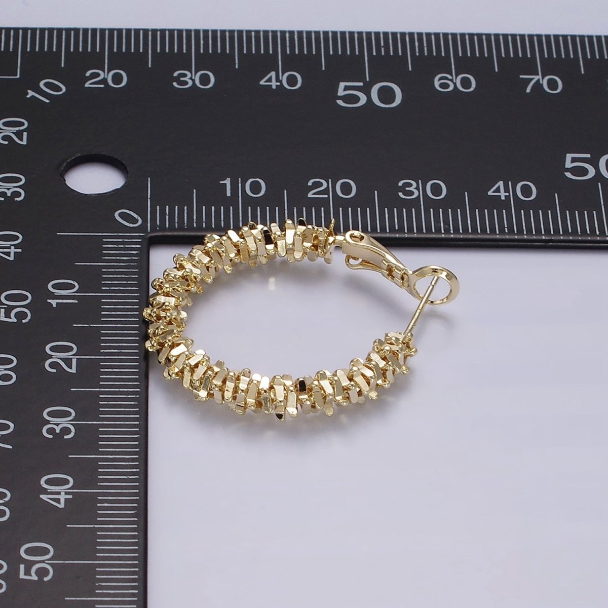 14K Gold Filled 30mm Multiple Geometric Bead Hinge Hoop Earrings in Gold & Silver | AE297 AE298 - DLUXCA