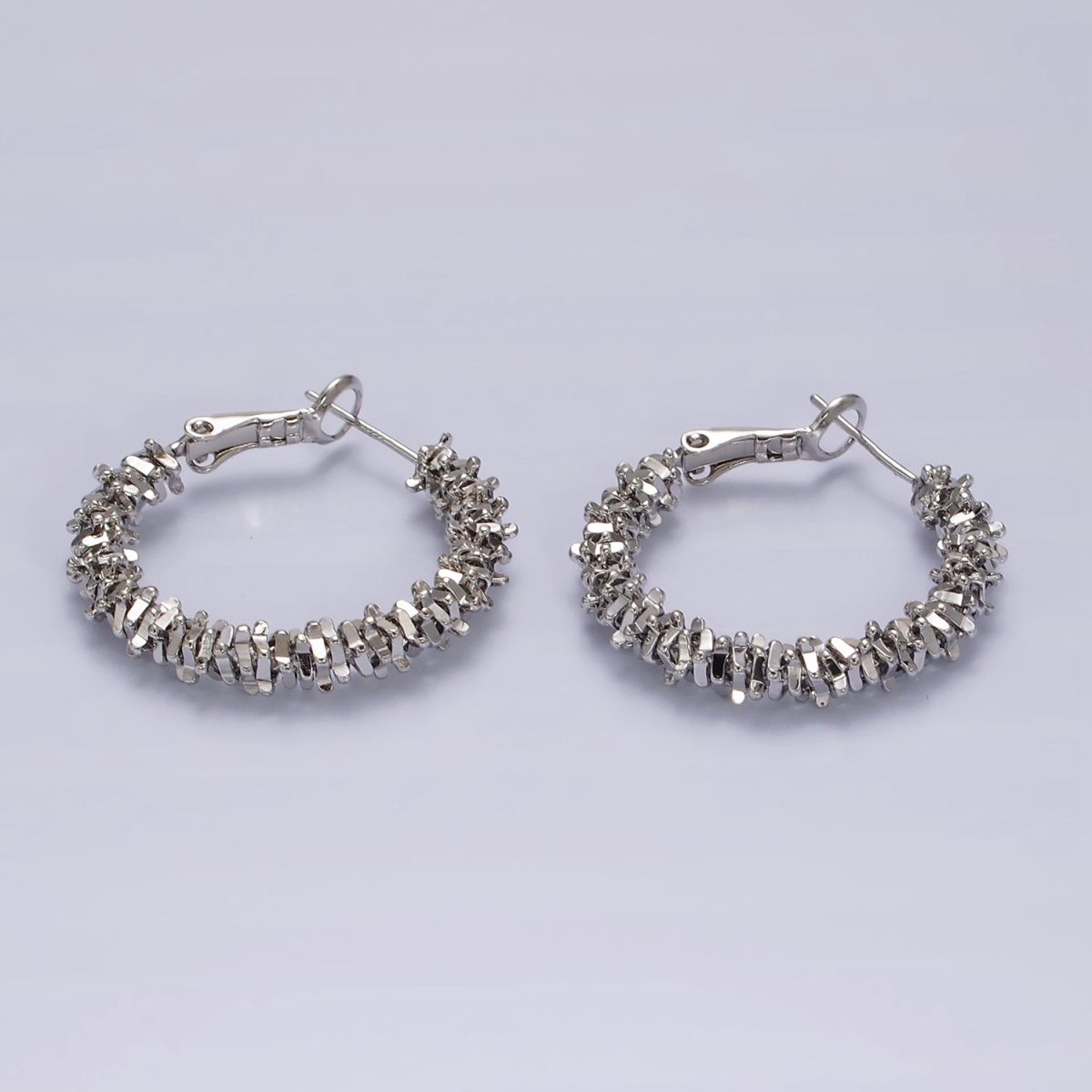 14K Gold Filled 30mm Multiple Geometric Bead Hinge Hoop Earrings in Gold & Silver | AE297 AE298 - DLUXCA