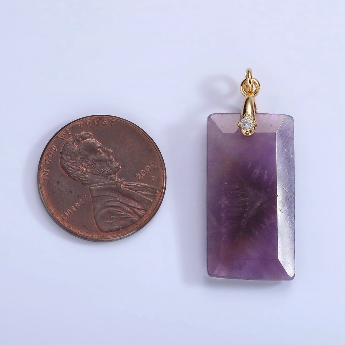 14K Gold Filled 30mm Natural Gemstone Rectangular Bar CZ Bail Pendant | AG288 - AG293 - DLUXCA