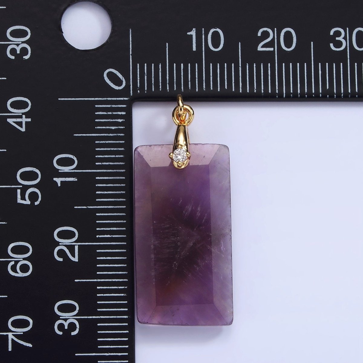 14K Gold Filled 30mm Natural Gemstone Rectangular Bar CZ Bail Pendant | AG288 - AG293 - DLUXCA