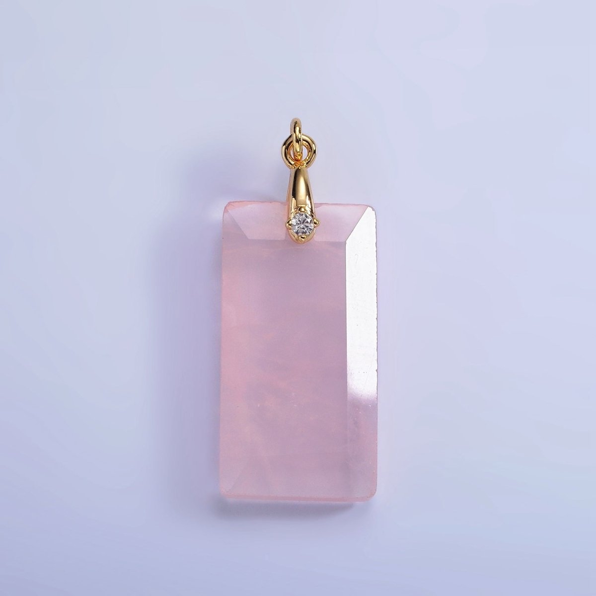 14K Gold Filled 30mm Natural Gemstone Rectangular Bar CZ Bail Pendant | AG288 - AG293 - DLUXCA