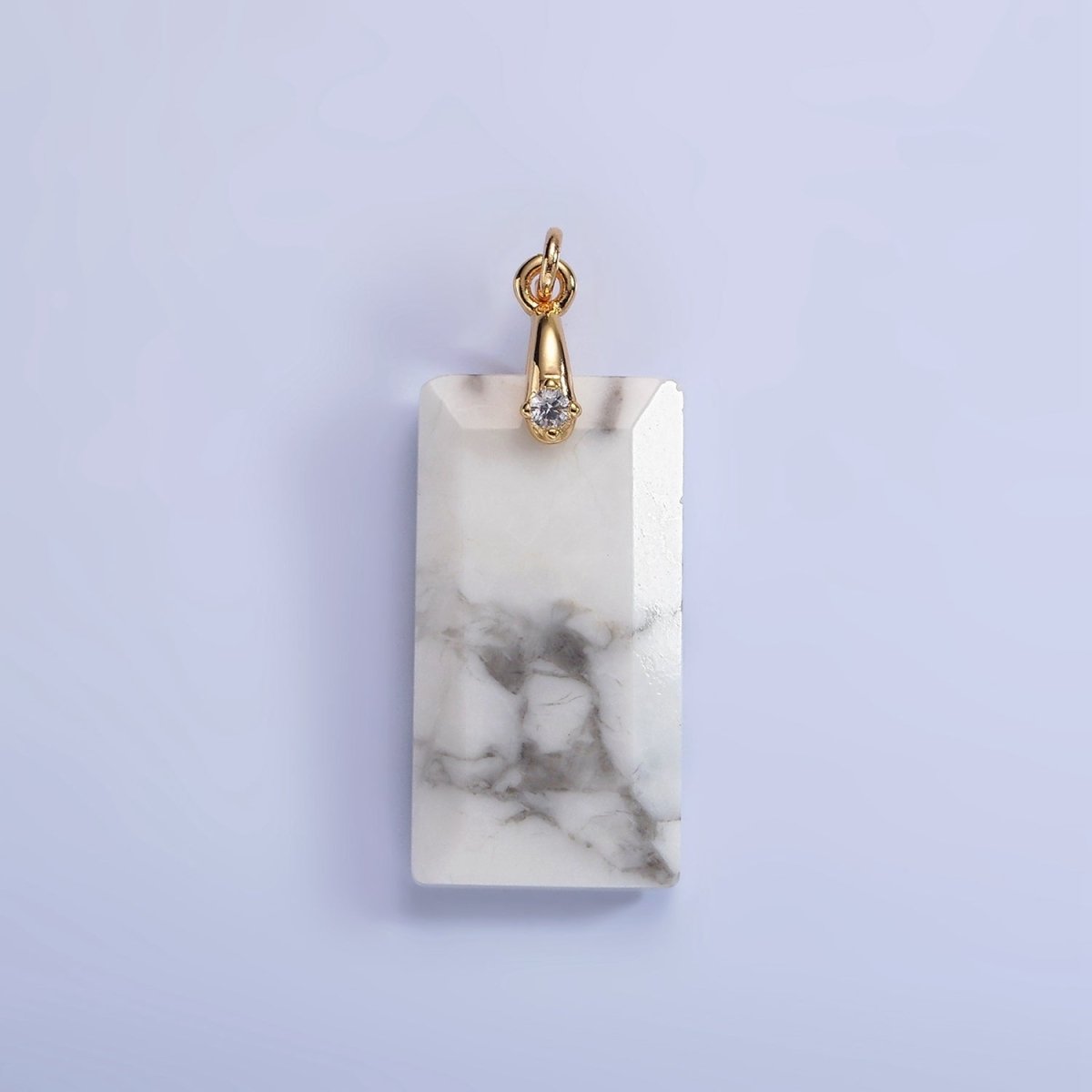 14K Gold Filled 30mm Natural Gemstone Rectangular Bar CZ Bail Pendant | AG288 - AG293 - DLUXCA