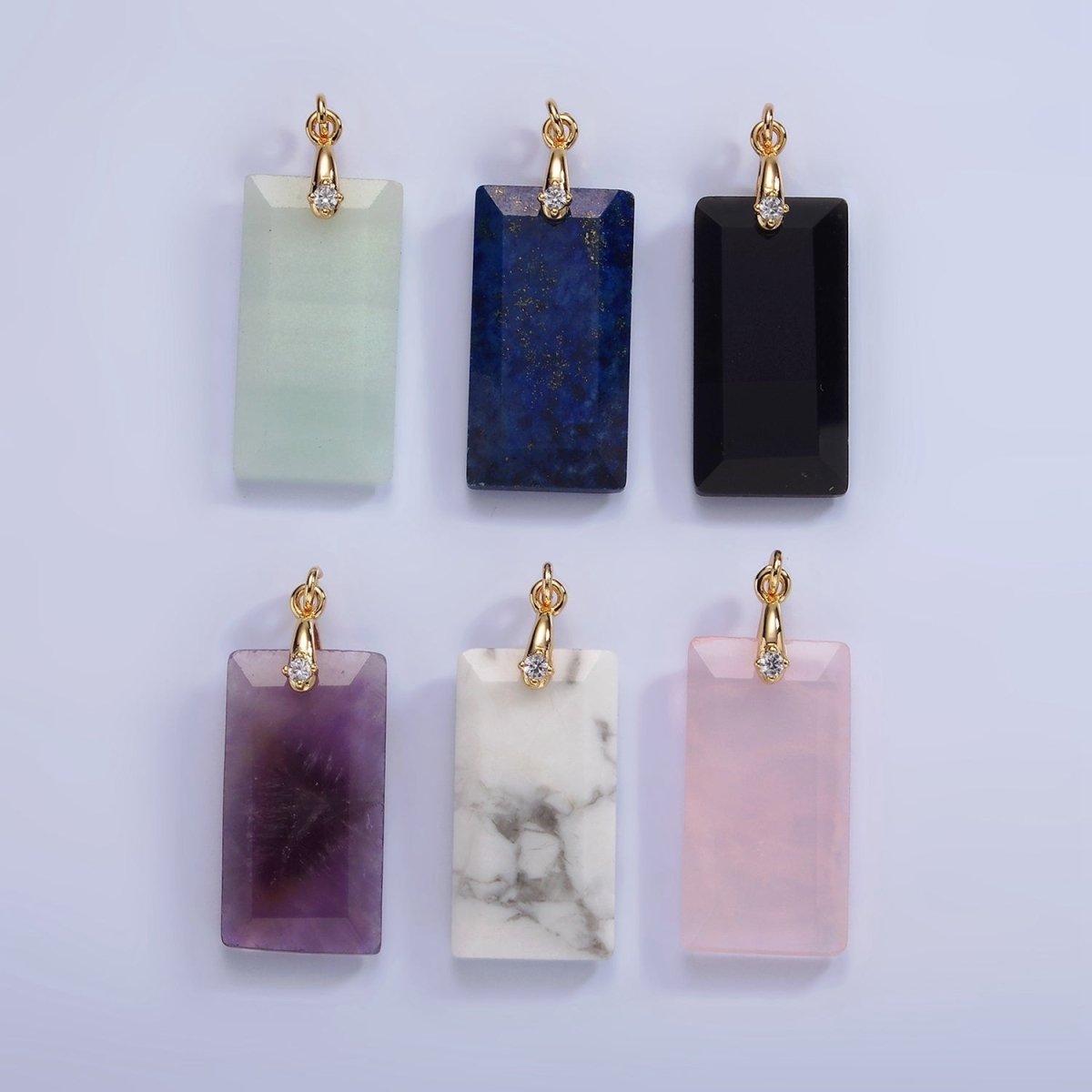 14K Gold Filled 30mm Natural Gemstone Rectangular Bar CZ Bail Pendant | AG288 - AG293 - DLUXCA