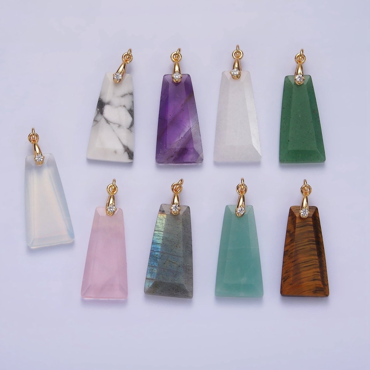 14K Gold Filled 30mm Natural Gemstone Triangle CZ Bail Pendant | AG324 - AG332 - DLUXCA