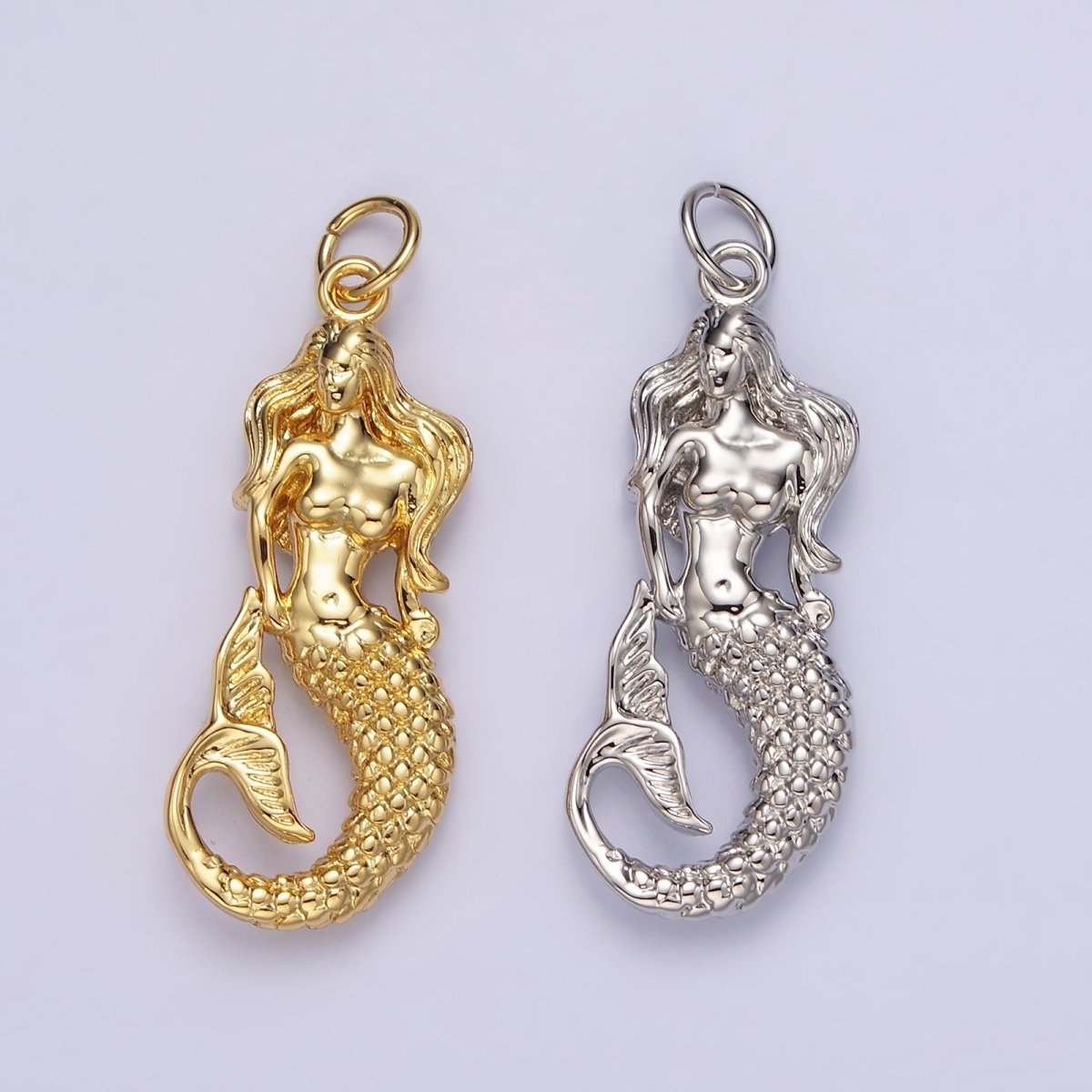 14K Gold Filled 30mm Ocean Sea Mermaid Textured Charm in Gold & Silver | N1506 N1510 - DLUXCA
