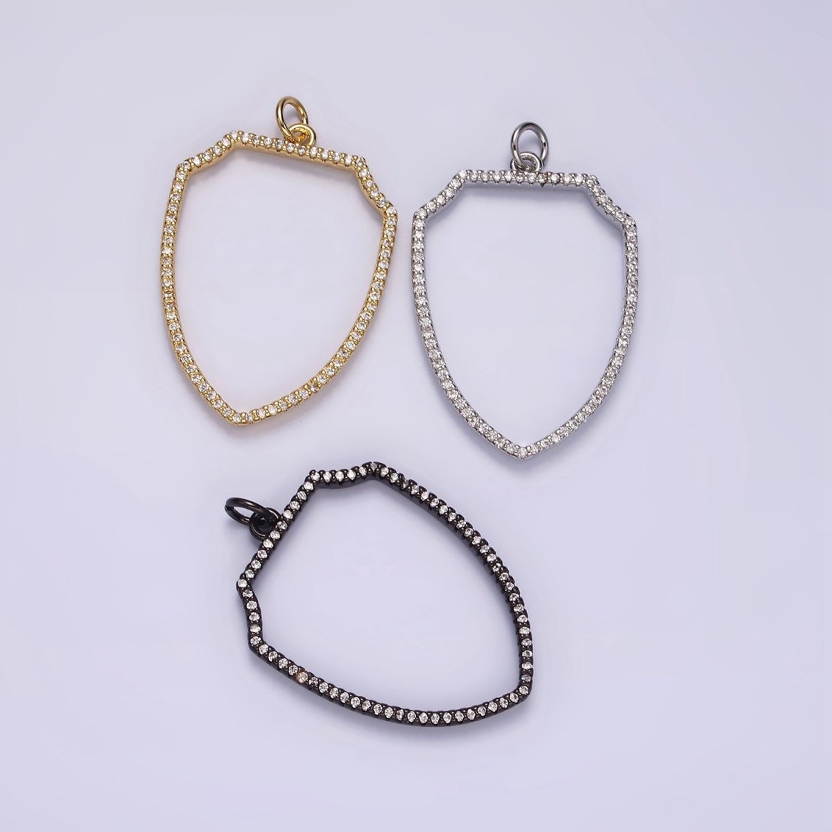 14K Gold Filled 30mm Open Micro Paved CZ Shield Crest Charm in Silver, Gold, Black | AG387 - AG389 - DLUXCA