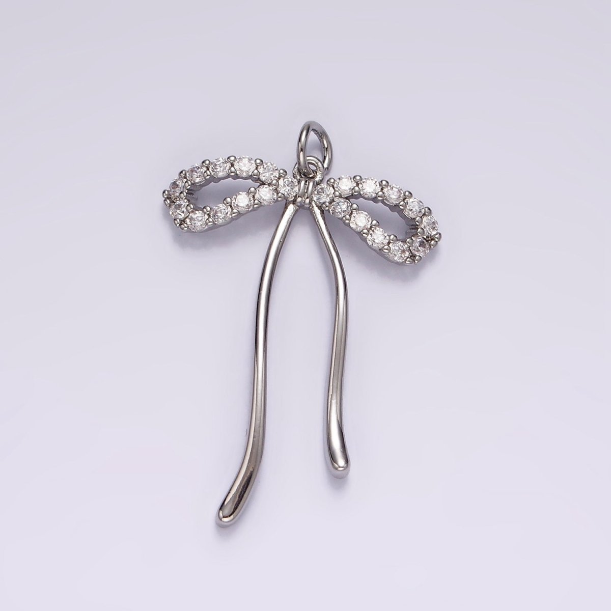 14K Gold Filled 30mm Ribbon Bow Micro Paved CZ Charm in Gold & Silver | AG495 - DLUXCA