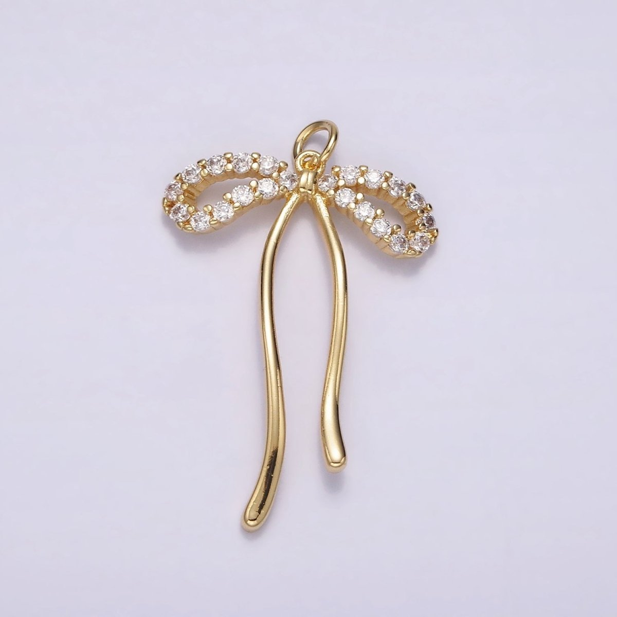 14K Gold Filled 30mm Ribbon Bow Micro Paved CZ Charm in Gold & Silver | AG495 - DLUXCA