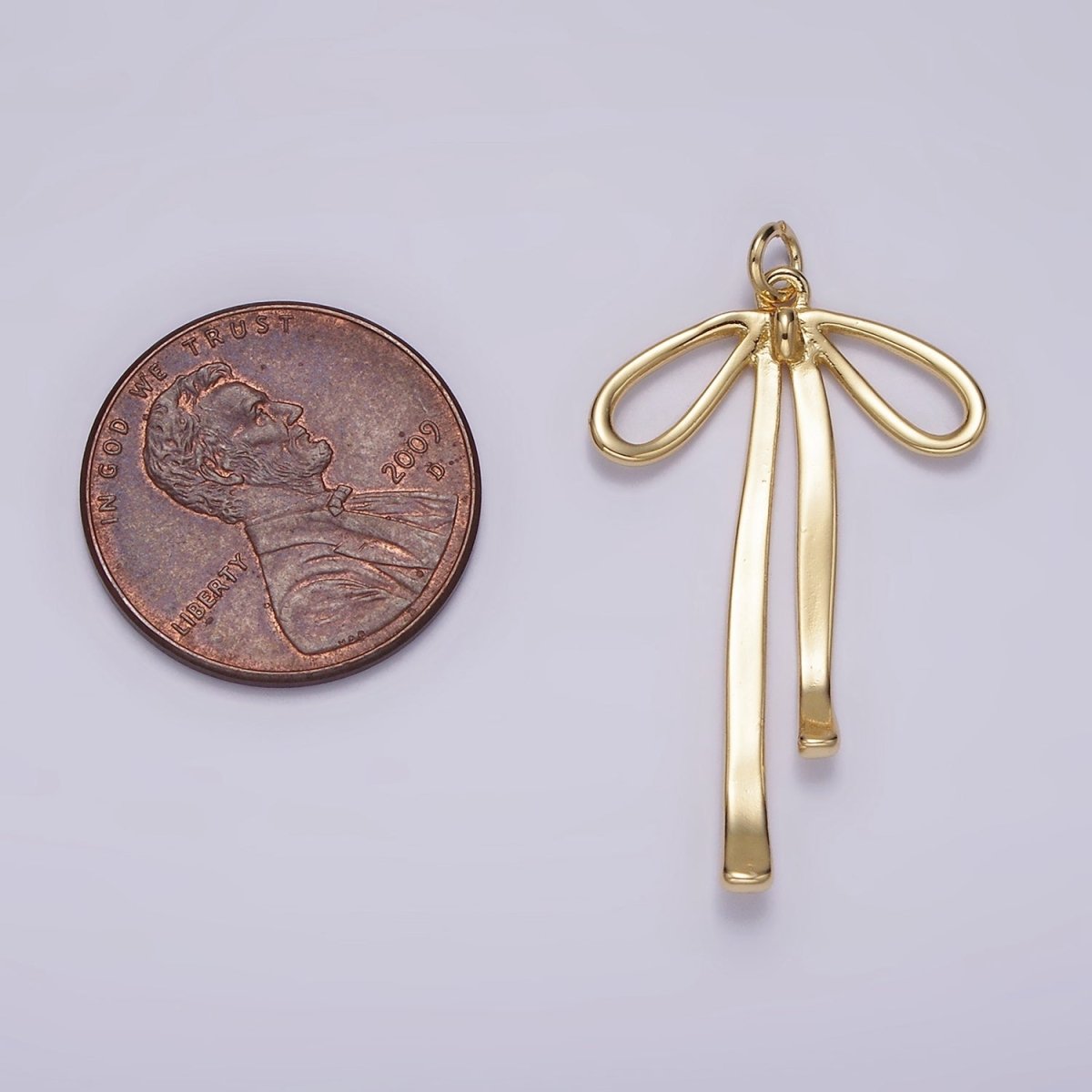 14K Gold Filled 30mm Ribbon Bow Minimalist Charm in Gold & Silver | AG494 - DLUXCA