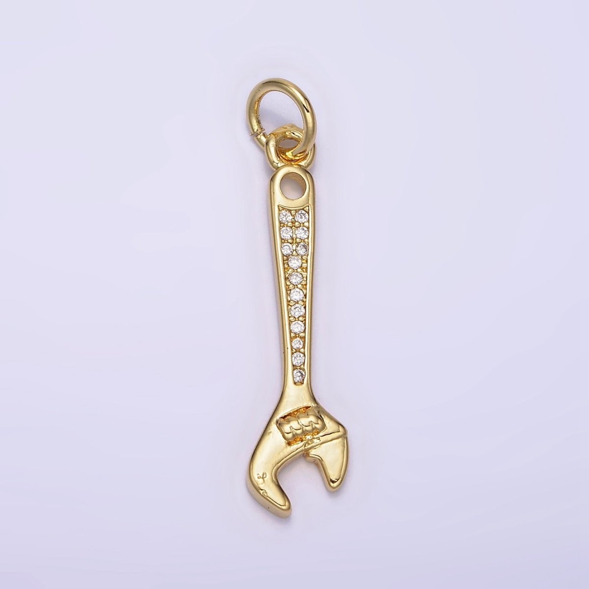 14K Gold Filled 32mm Clear Micro Paved CZ Torque Wrench Construction Tool Charm | N1100 - DLUXCA