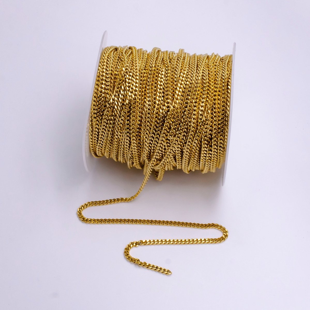 14K Gold Filled 3.2mm Flat Concave Curb Unfinished Chain For Jewelry Making | ROLL-1416 Clearance Pricing - DLUXCA