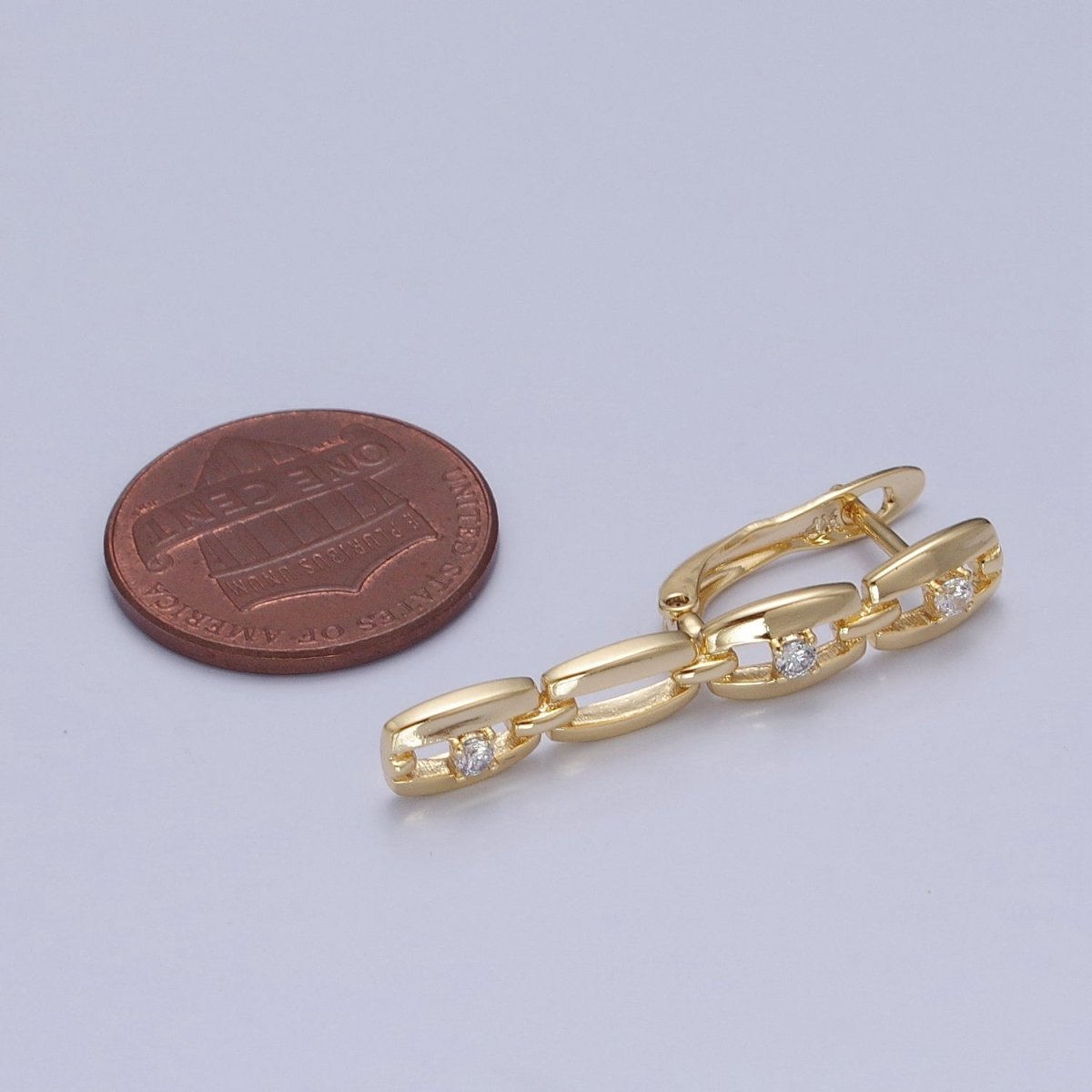 14K Gold Filled 32x12mm Cable Anchor Chain Link Cubic Zirconia CZ with English Lock Hoop Earrings P-299 - DLUXCA