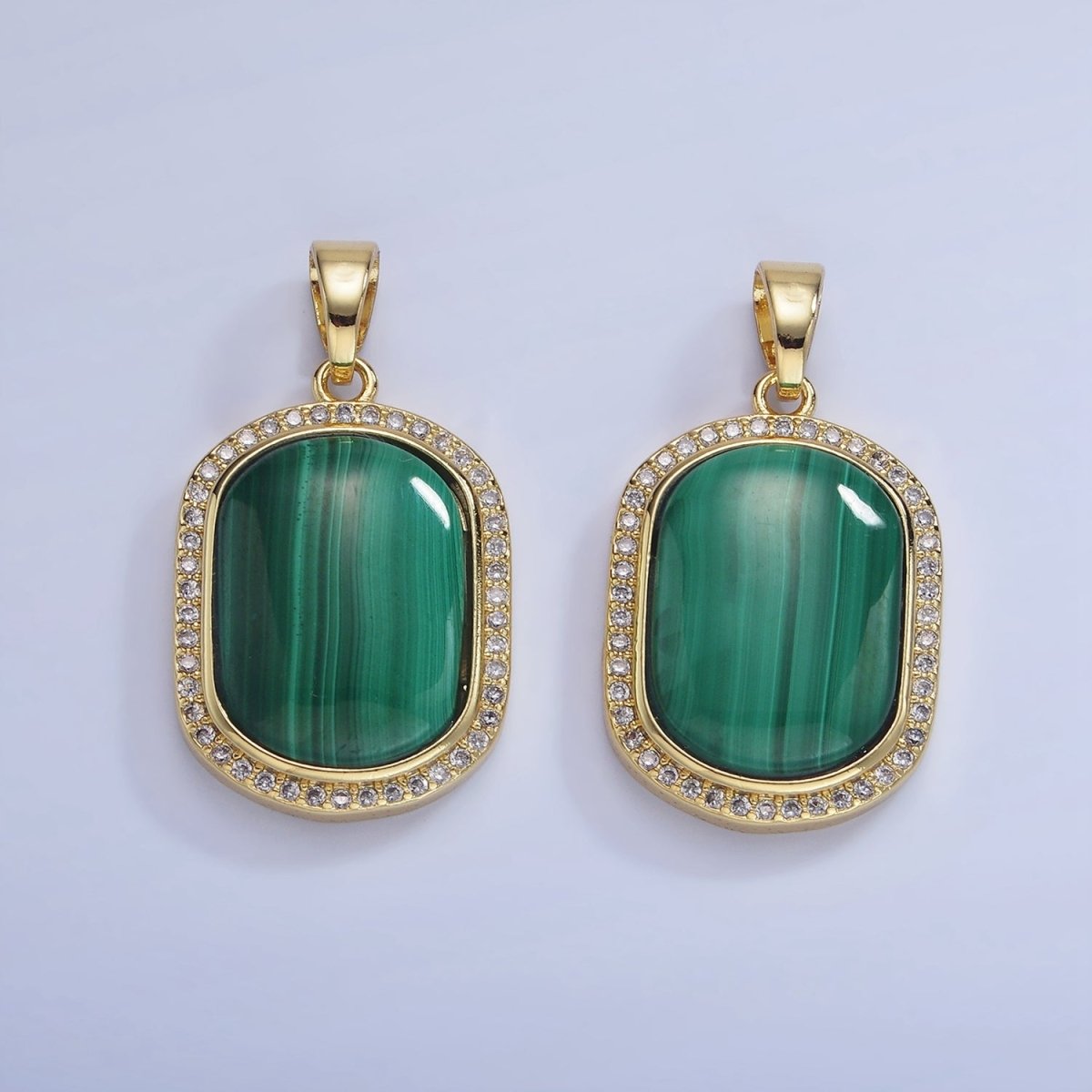 14K Gold Filled 33mm Malachite Oblong Micro Paved Bezel Pendant | AA1235 - DLUXCA