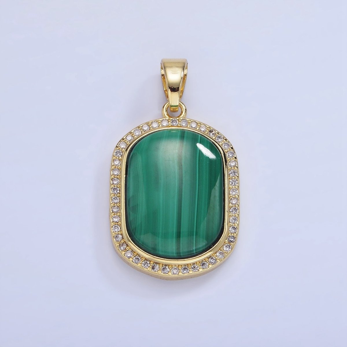 14K Gold Filled 33mm Malachite Oblong Micro Paved Bezel Pendant | AA1235 - DLUXCA