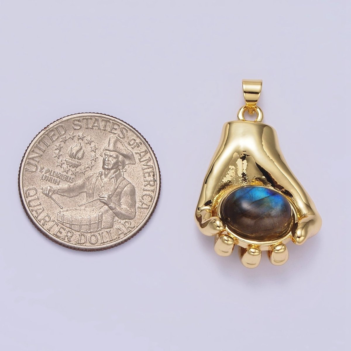 14K Gold Filled 34mm Hand-Held Labradorite Cabochon Pendant | AA682 - DLUXCA