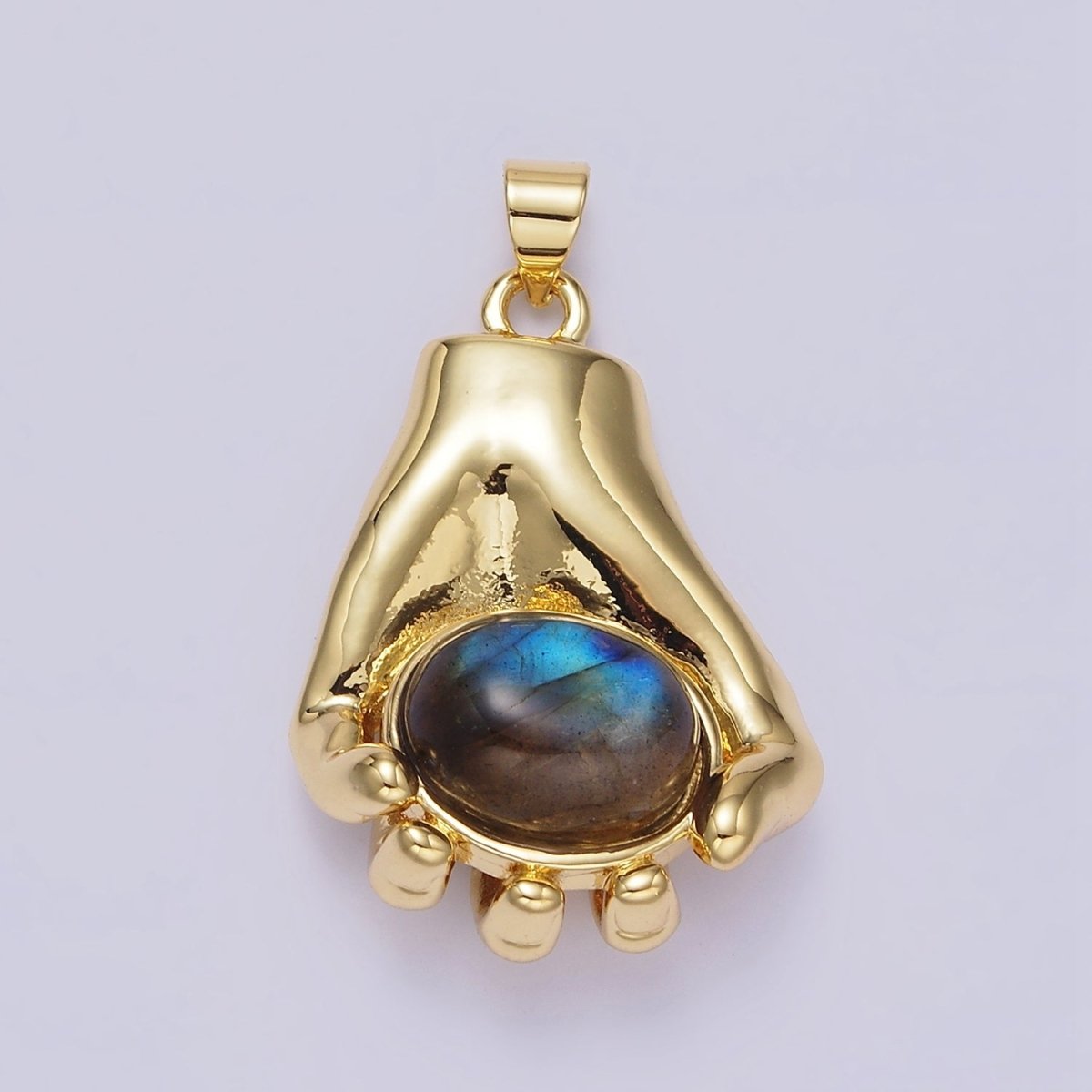 14K Gold Filled 34mm Hand-Held Labradorite Cabochon Pendant | AA682 - DLUXCA
