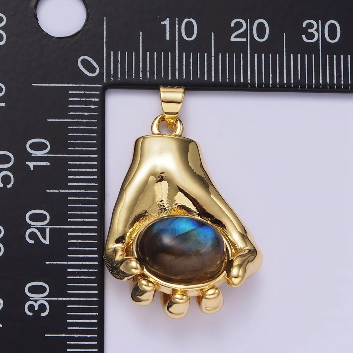 14K Gold Filled 34mm Hand-Held Labradorite Cabochon Pendant | AA682 - DLUXCA