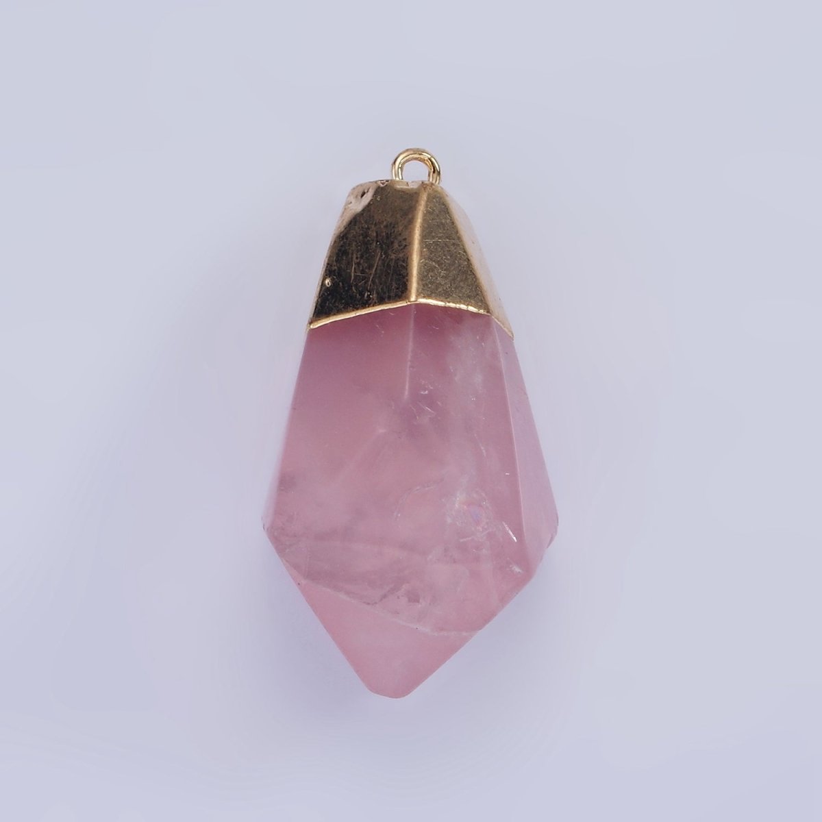 14K Gold Filled 35.5mm Rose Quartz, Amethyst Abstract Multifaceted Point Foiled Charm | N1653 N1654 - DLUXCA