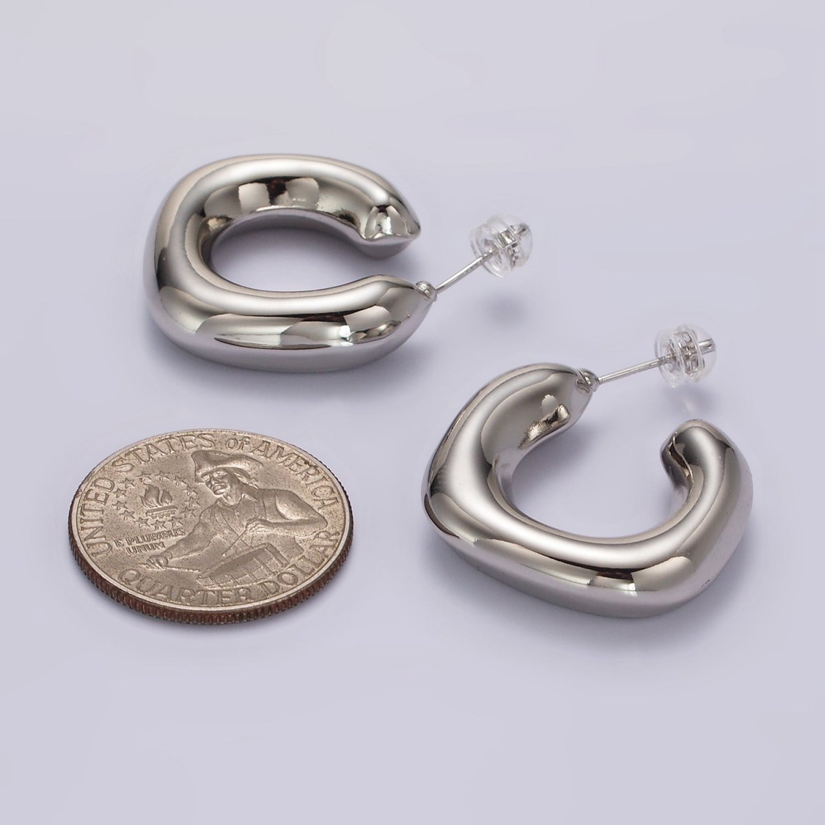 14K Gold Filled 35mm Chubby Rhombus C-Shaped Hoop Earrings in Gold & Silver | AE214 AE384 - DLUXCA