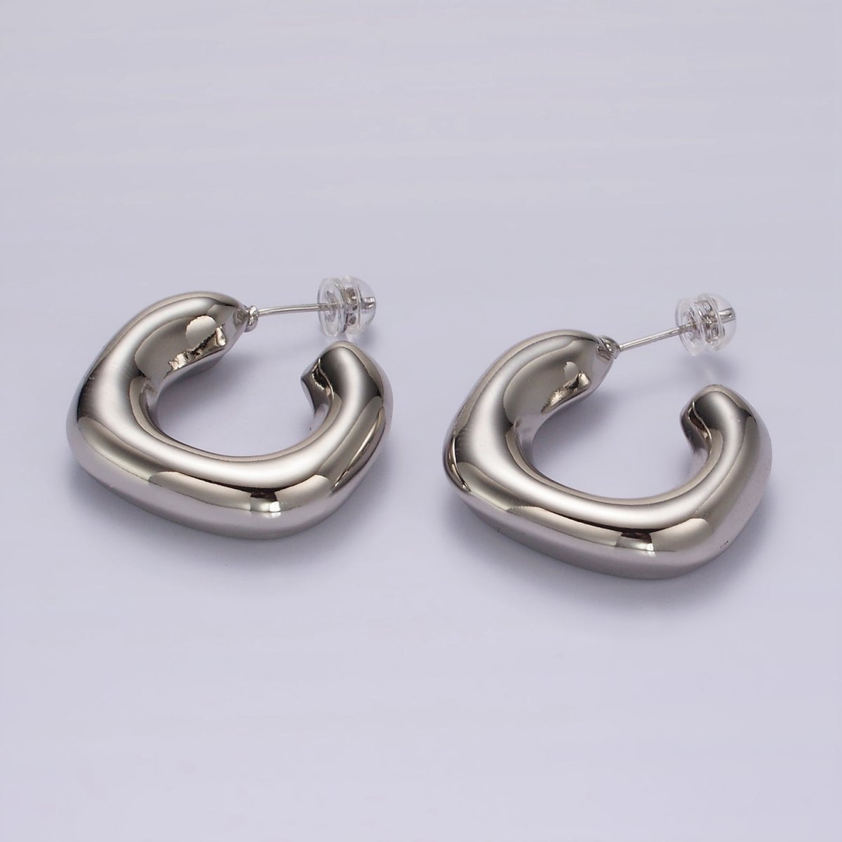 14K Gold Filled 35mm Chubby Rhombus C-Shaped Hoop Earrings in Gold & Silver | AE214 AE384 - DLUXCA