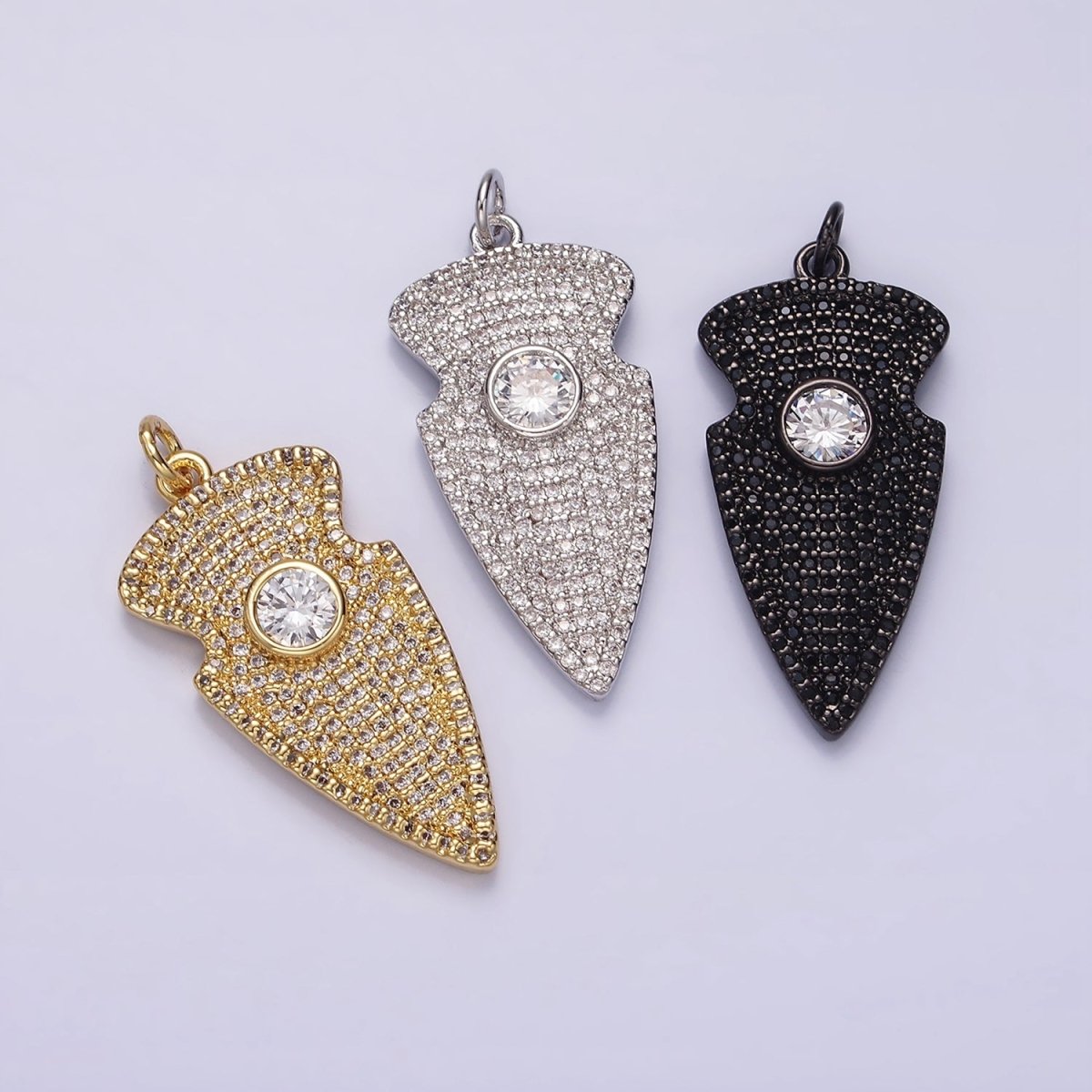 14K Gold Filled 35mm Clear CZ Micro Paved Arrow Point Charm in Silver, Gold, Black | N1126 - N1128 - DLUXCA
