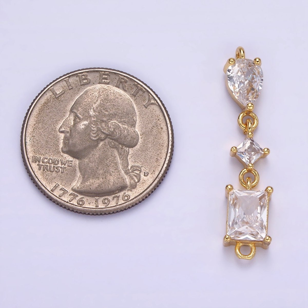 14K Gold Filled 35mm Clear CZ Teardrop Rhombus Baguette Connector | G270 - DLUXCA