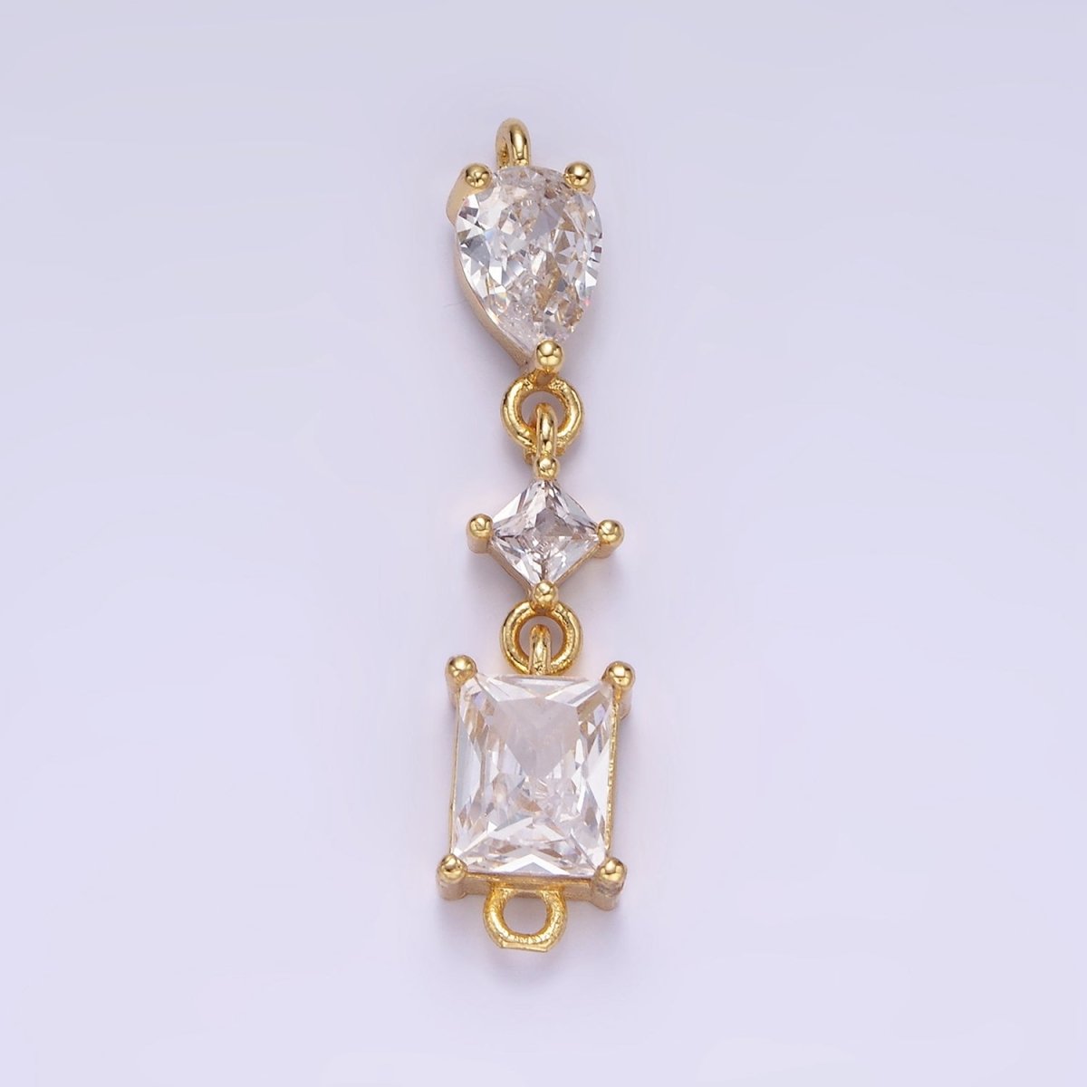 14K Gold Filled 35mm Clear CZ Teardrop Rhombus Baguette Connector | G270 - DLUXCA